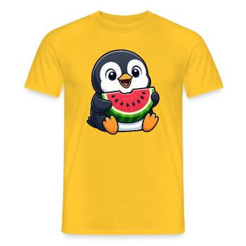 Lustiger Pinguin mit Melone Sommerfrucht Cartoon - Männer T-Shirt - Gelb - Vorne - AI Model Male 178 dark (178cm)