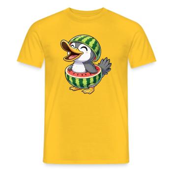 Cute Cartoon Duck Penguin Bird Melon Summer Joy - Men's T-Shirt - yellow - Front - AI Model Male 178 dark (178cm)