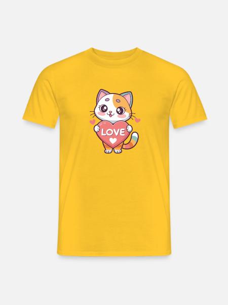 Kawaii Katzenherz-Liebe - Männer T-Shirt - Gelb