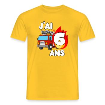 I'm 6 years old fire truck fun - Men's T-Shirt - yellow - Front - AI Model Male 178 dark (178cm)