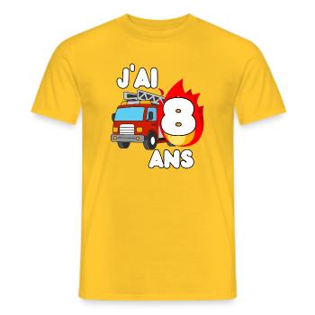 I'm 8 years old fire truck fun - Men's T-Shirt - yellow - Front - AI Model Male 178 dark (178cm)