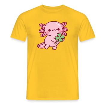 Mignon axolotl avec trèfle porte-bonheur à quatre feuilles - T-shirt homme - jaune - Devant - AI Model Male 178 dark (178cm)