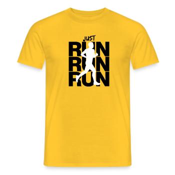 JUST RUN RUN RUN, JOGGING RUNNING RUNNING INTENT FIT - Men's T-Shirt - yellow - Front - AI Model Male 178 dark (178cm)