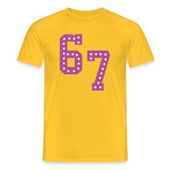 6 7 – Trendy minimalist text design, - Men's T-Shirt - yellow - Front - AI Model Male 178 dark (178cm)