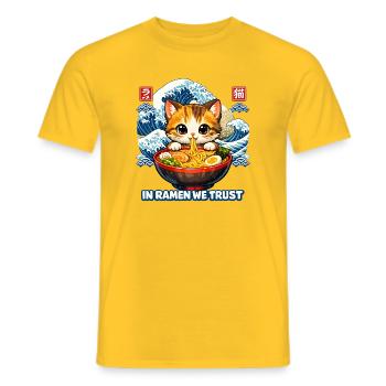 In Ramen We Trust Cat - Men's T-Shirt - yellow - Front - AI Model Male 178 dark (178cm)