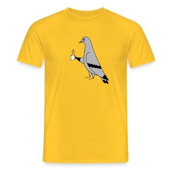 Pigeon with Coffee – Illustration minimale - T-shirt homme - jaune - Devant - AI Model Male 178 dark (178cm)
