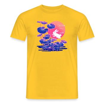 Neon bunny lotus forest in the evening light - Men's T-Shirt - yellow - Front - AI Model Male 178 dark (178cm)
