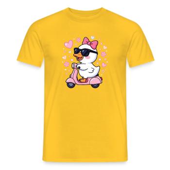 Ente auf pinkem Roller mit Schleife - Männer T-Shirt - Gelb - Vorne - AI Model Male 178 dark (178cm)