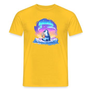 Pingouin Aurore avec Drink - T-shirt homme - jaune - Devant - AI Model Male 178 dark (178cm)