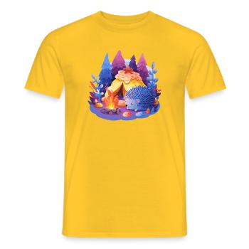 Sleeping hedgehog at the campfire - Men's T-Shirt - yellow - Front - AI Model Male 178 dark (178cm)