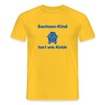 SAXONY CHILD: HARD AS COAL! - Men's T-Shirt - yellow - Front - AI Model Male 178 dark (178cm)