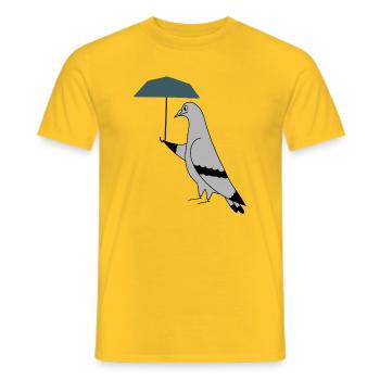 Pigeon with Umbrella – Urban Minimal Illustration - Männer T-Shirt - Gelb - Vorne - AI Model Male 178 dark (178cm)