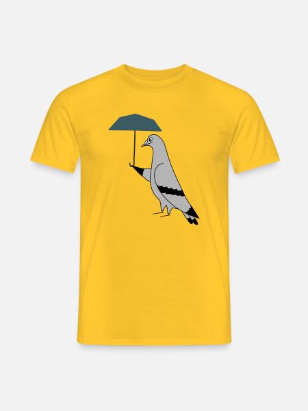 Pigeon with Umbrella – Urban Minimal Illustration - Männer T-Shirt - Gelb