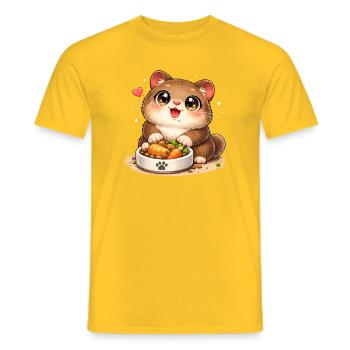Cuddly kitten with food bowl - Men's T-Shirt - yellow - Front - AI Model Male 178 dark (178cm)