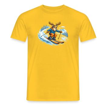 Funny Ski Deer – Comic Winter Sports Motif - Men's T-Shirt - yellow - Front - AI Model Male 178 dark (178cm)