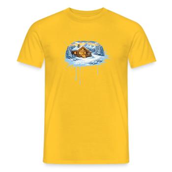 Winter mountain hut in the snow – Alpine winter idyll - Men's T-Shirt - yellow - Front - AI Model Male 178 dark (178cm)