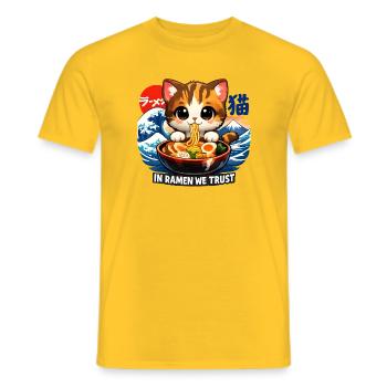Katze in Ramen we trust - Männer T-Shirt - Gelb - Vorne - AI Model Male 178 dark (178cm)