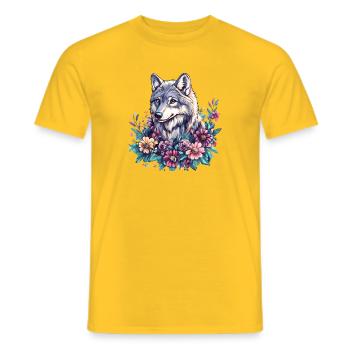 Blossom wolf in a frenzy of color - Men's T-Shirt - yellow - Front - AI Model Male 178 dark (178cm)