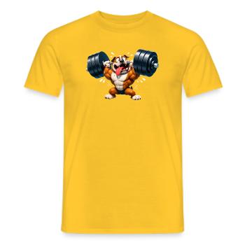 Bulldogge Bodybuilder Lustiges Fitness Motiv - Männer T-Shirt - Gelb - Vorne - AI Model Male 178 dark (178cm)