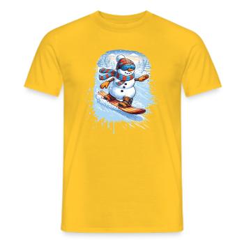Cooler Schneemann beim Snowboarden – Winterspaß - Männer T-Shirt - Gelb - Vorne - AI Model Male 178 dark (178cm)