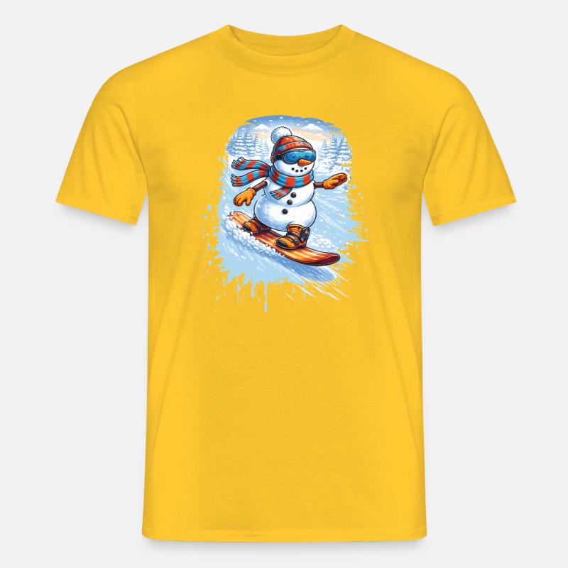 Cooler Schneemann beim Snowboarden – Winterspaß - Männer T-Shirt - Gelb