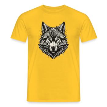 Tête de loup encre gravée - T-shirt homme - jaune - Devant - AI Model Male 178 dark (178cm)