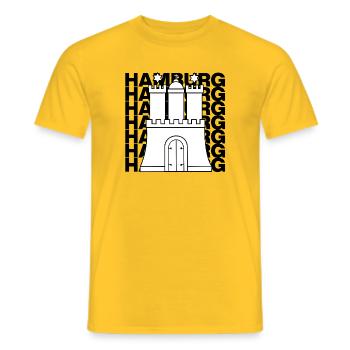 HAMBURG STADTTOR, HANSE SYMBOL HAMBURGLIEBE - Männer T-Shirt - Gelb - Vorne - AI Model Male 178 dark (178cm)