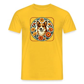 Corgi Floral Circle Folk Art - Men's T-Shirt - yellow - Front - AI Model Male 178 dark (178cm)