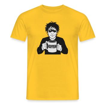 Koffeinheld: Kaffee-Liebe im Schwarzweiß - Männer T-Shirt - Gelb - Vorne - AI Model Male 178 dark (178cm)