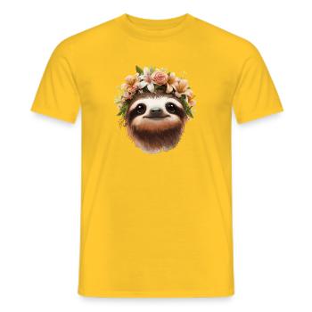 Portrait de paresseux en couronne de fleurs - T-shirt homme - jaune - Devant - AI Model Male 178 dark (178cm)