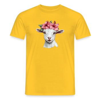 Ziege mit Hibiskuskranz - Männer T-Shirt - Gelb - Vorne - AI Model Male 178 dark (178cm)