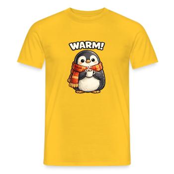 Warming penguin with coffee - Men's T-Shirt - yellow - Front - AI Model Male 178 dark (178cm)