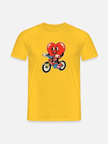 Heart on Bicycle Cartoon - Men's T-Shirt - yellow