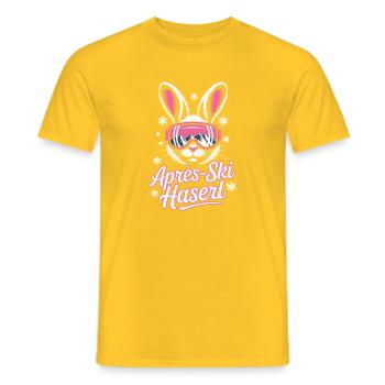 Après-ski bunny hut fun Skier ski bunny - Men's T-Shirt - yellow - Front - AI Model Male 178 dark (178cm)