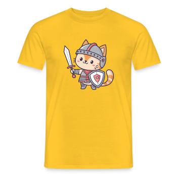 Miniature Knight Cat - Men's T-Shirt - yellow - Front - AI Model Male 178 dark (178cm)