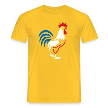 Vibrant blue red rooster - Men's T-Shirt - yellow - Front - AI Model Male 178 dark (178cm)