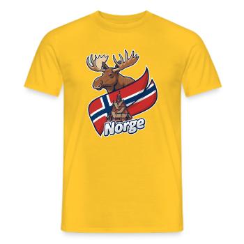 Norway Elk and Church Flag - Men's T-Shirt - yellow - Front - AI Model Male 178 dark (178cm)