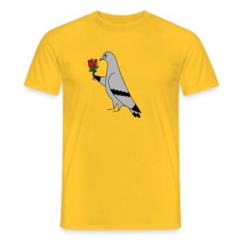 Pigeon with Roses – Urban Minimal Illustration - Men's T-Shirt - yellow - Front - AI Model Male 178 dark (178cm)