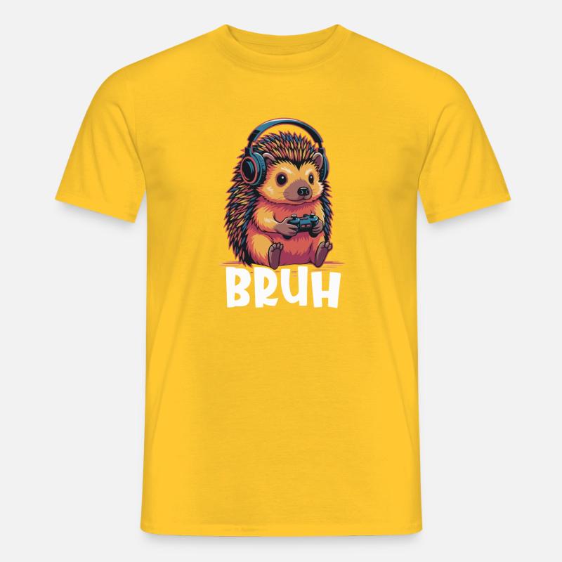 Gamer Igel mit Kopfhörern - Männer T-Shirt - Gelb