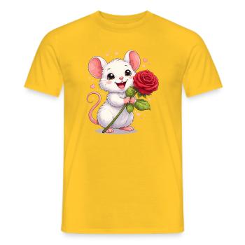 Cute Mouse with Rose – Valentine's Day Motif Full of Love - Men's T-Shirt - yellow - Front - AI Model Male 178 dark (178cm)