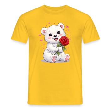 Ours mignon avec une rose – Motif de la Saint-Valentin - T-shirt homme - jaune - Devant - AI Model Male 178 dark (178cm)