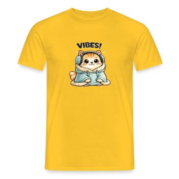 CatsVibes Hoodie DJ Cat - Men's T-Shirt - yellow - Front - AI Model Male 178 dark (178cm)
