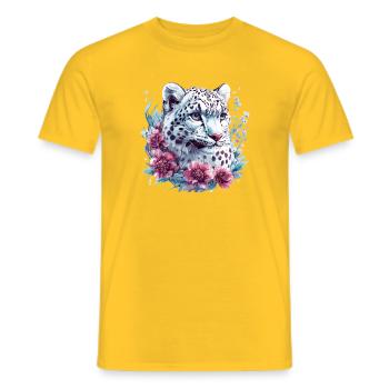 Leopardengesicht mit Blumenkranz - Männer T-Shirt - Gelb - Vorne - AI Model Male 178 dark (178cm)