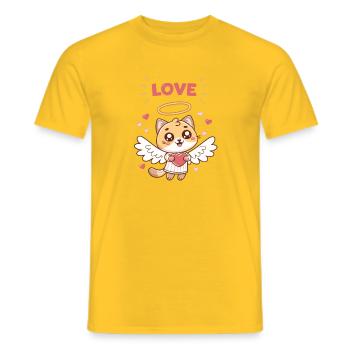 Angelic Cat Heart and Wings - Men's T-Shirt - yellow - Front - AI Model Male 178 dark (178cm)