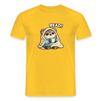 Kuschelbär Lesezeit Unter Decke - Männer T-Shirt - Gelb - Vorne - AI Model Male 178 dark (178cm)