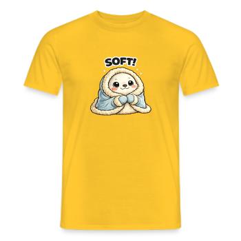 Cuddly mascot in winter coat - Men's T-Shirt - yellow - Front - AI Model Male 178 dark (178cm)
