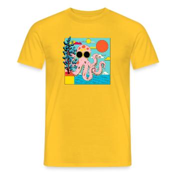 Pink Octopus in Summer Pop Art Style - Men's T-Shirt - yellow - Front - AI Model Male 178 dark (178cm)