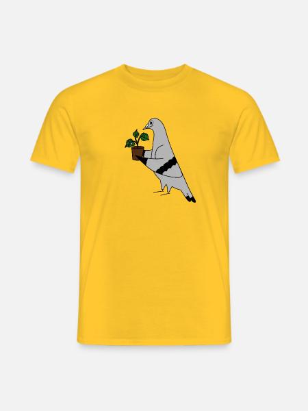 Pigeon with Plant – Minimal urban illustration - Männer T-Shirt - Gelb