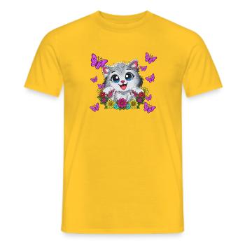Cat kiss in a floral wreath - Men's T-Shirt - yellow - Front - AI Model Male 178 dark (178cm)