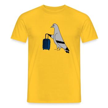 Pigeon with Valise – Illustration urbaine minimaliste - T-shirt homme - jaune - Devant - AI Model Male 178 dark (178cm)